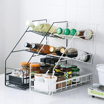 置物架多層用品收納架廚房儲物架可抽式鐵藝調料架【雲木雜貨】