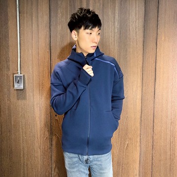 美國百分百【全新真品】adidas ZNE 愛迪達 連帽運動外套 夾克 落肩時尚剪裁 貝克漢 彭于晏代言 深藍 H443