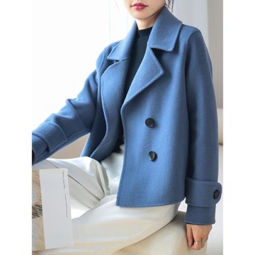 2024新羊絨大衣女短款寬松小個子西裝風雙面羊毛呢子高端休閑外套