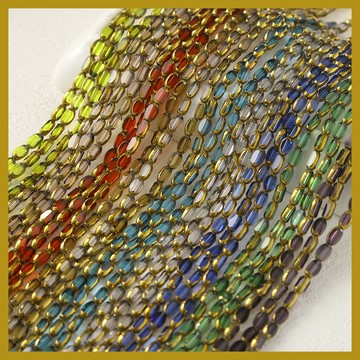 （1條約48顆）橢圓玻璃切麵水晶包金邊米珠 diy串珠 手鏈項耳環飾品串珠 配件材料 串珠材料 串珠材料包 珠珠材料