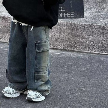 Healthy baby 男童春季牛仔褲兒童痞帥直筒長褲男孩韓版潮酷帥氣闊腿褲子工裝褲 男童長褲 童裝褲子 春秋款褲子