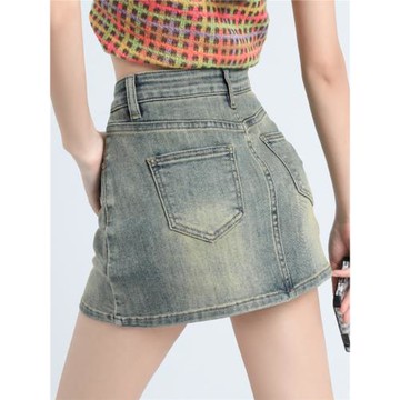 美式高腰a字牛仔短裙女夏季新款顯瘦裙褲辣妹短款緊身包臀半身裙