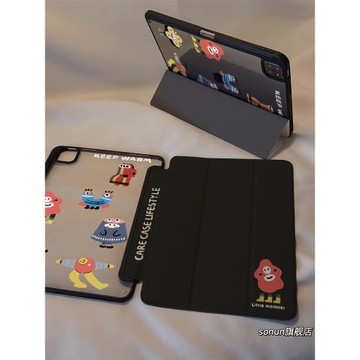 sonun 涂鴉小怪獸2024新款iPad10/9保護殼適用蘋果air5/4/3透明10.2寸Pro12.9/13亞克力mini6平板套帶筆槽軟6