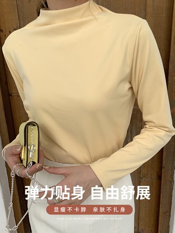 德絨打底衫女秋冬季半高領內搭長袖雙面加絨加厚保暖秋衣2021新款