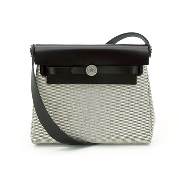 Hermes Herbag 20 銀釦帆布手提/肩背兩用包(黑)