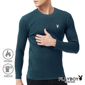 PLAYBOY內刷毛透氣棉絨保暖圓領長袖衫-單件(湖藍)