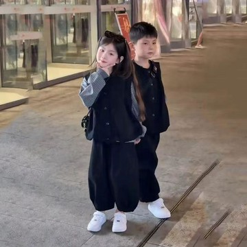 mori🎀mori兒童套裝兄妹春秋姐弟韓版女童秋季馬甲三件套