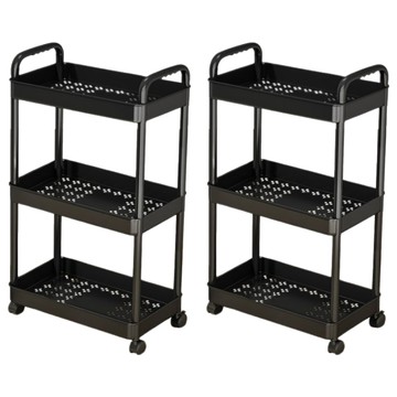 安穩 儲物架 3層移動式置物架 萬向滑輪 PP塑料滾輪  黑色  3層  2個