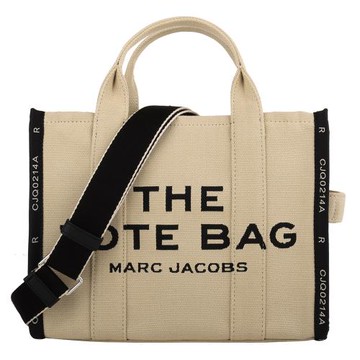 MARC JACOBS - 黑標字母帆布黑邊兩用托特包(米色)中