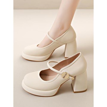 高跟鞋女粗跟2025年春季新款氣質單鞋淺口百搭一字帶法式瑪麗珍鞋