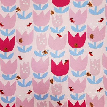 獨家設計 粉色鬱金香 印花布 純棉 防潑水零錢包 長夾 女鞋台灣製