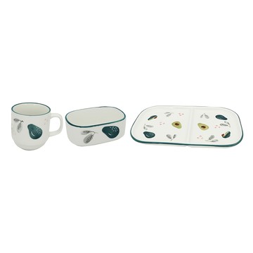 松村窯 早餐三件組 酪梨  杯子 + 碟 + 盤  1組