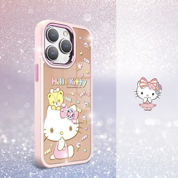 三麗鷗 iPhone 15 14系列軍規防摔合金框鏡面手機殼-童趣凱蒂