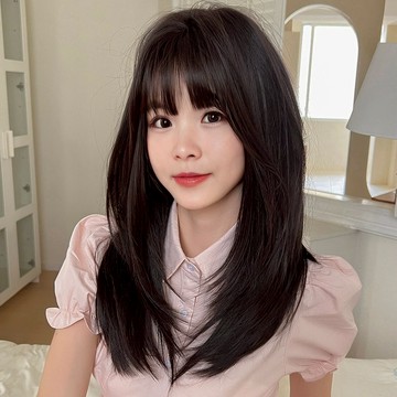 [台灣出貨附發票] 黑茶色整頂假髮 假髮 空氣劉海 假髮女 wig 假髮女整頂 中長假髮 中長款假髮 女生假髮 假頭髮
