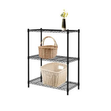 KIWISH MIT防鏽耐用三層置物架60x35x90cm -極致黑 鐵架 層架 三層架 置物架 收納架 鐵力士架 花架 鞋架 波浪架