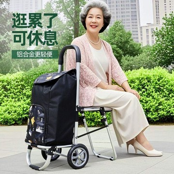 買菜小拉車鋁合金購物車可坐人老年人輕便小車旅行摺疊便攜手推車