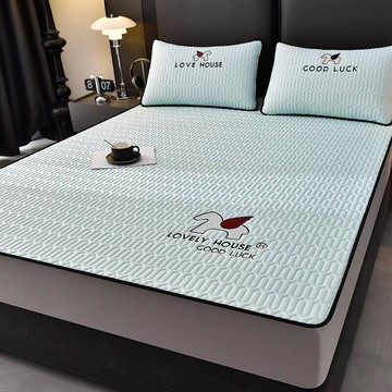 泰國乳膠冰絲涼席三件套夏季可水洗折疊刺繡床笠款空調軟席子批發