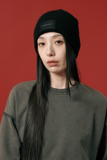 厚織羊毛羅紋毛帽 - 黑