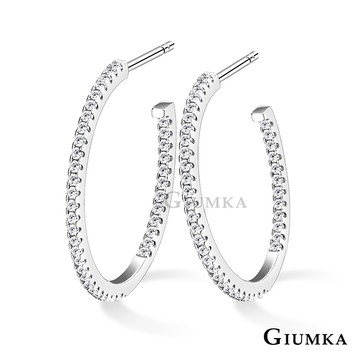 GIUMKA C型簡約雙邊鑽純銀耳環 銀色白鋯 MFS6124-1