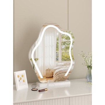 云朵化妝鏡梳妝臺臺式桌面帶燈異形鏡子LED高級智能鏡臥室梳妝鏡