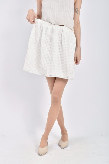 (XL) michel klein質感格紋鬆緊腰白色短裙