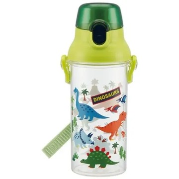 SKATER 兒童揹帶透明吸管水壺瓶 恐龍 480ml