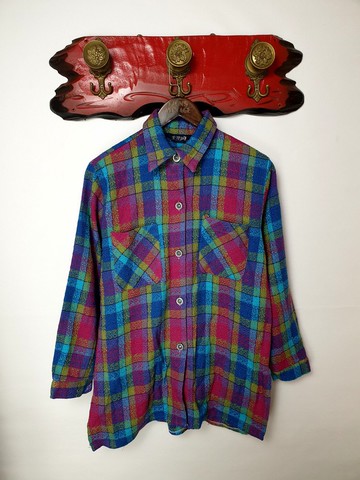 小龜葛葛-撞色條紋針織古著襯衫