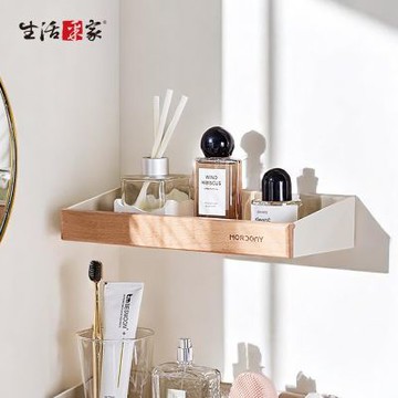 【生活采家】免打孔櫸木收納置物架 小款#184001