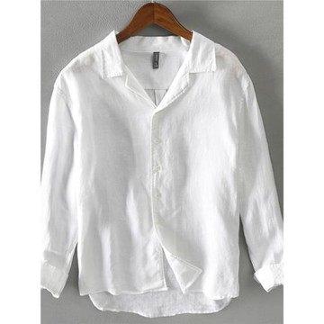 西裝領亞麻襯衫男長袖夏季薄款休閑寬松別致上衣棉麻襯衣防曬外套