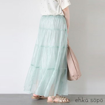 ehka sopo   2WAY前後兩穿透明感分層長裙