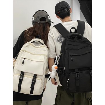 書包女初中學生簡約純色電腦背包男韓版高中生大學生潮流雙肩包