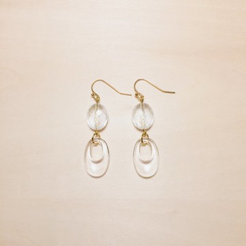 復古細亮粉切面鏤空橢圓耳環