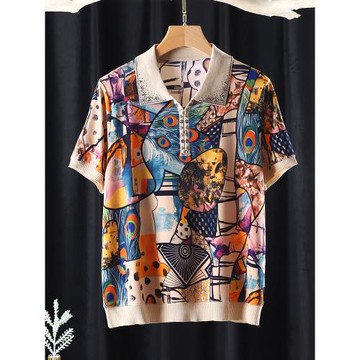 中老年女裝夏季新款短袖T恤小個子中年媽媽夏裝大碼洋氣翻領上衣