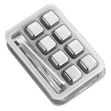 咪咪購物 304不鏽鋼冰塊8件組 附盒子 + 夾子 16.5 x 11.5 x 2.5cm  1組