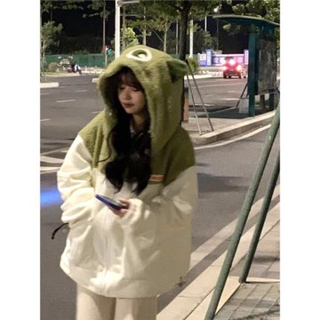 羊羔毛絨奶fufu外套女秋冬2023新款小眾設計寬松開衫連帽衛衣ins