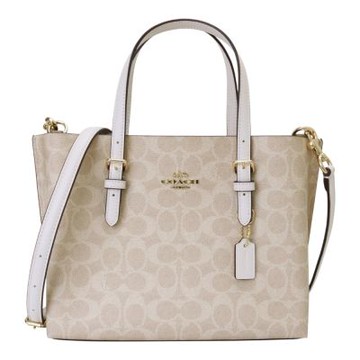 COACH  MOLLIE 25 防刮LOGO三層兩用包(淺卡其x白)小