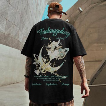 中國風復古國潮美式t恤男短袖大碼加肥加大胖子潮牌寬松ins半截袖