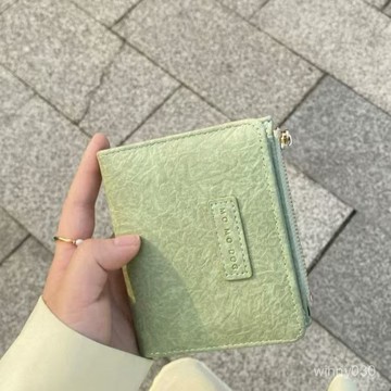💛限時下殺💛ins錢包女 短款錢包 學生歐美清新折疊錢夾 簡約文藝搭扣真皮質感零錢包 皮夾 女士零錢包 女士錢夾