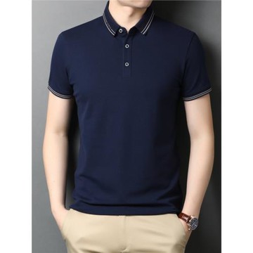 2025夏季絲光棉男士翻領冰絲短袖t恤商務休閑男裝純棉半袖POLO衫