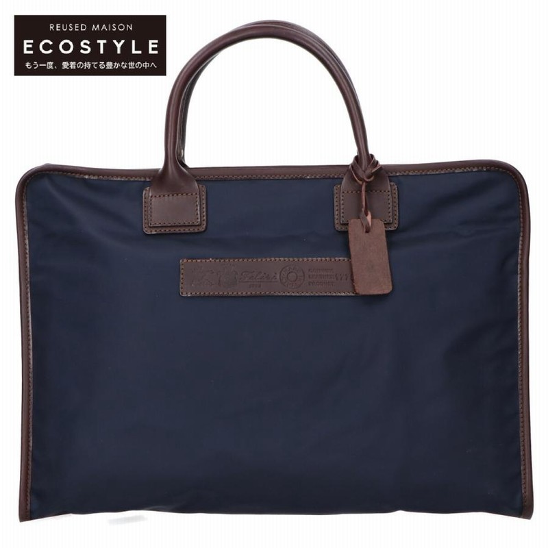 フェリージ ナイロン×レザーのブリーフケース1993 ネイビー×ブラウン