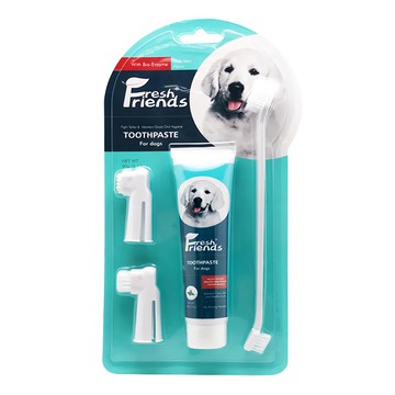 Fresh Friends 好口氣 犬用酵素牙膏清潔組 (薄荷) 90g 附雙頭牙刷 + 指刷*2  1組
