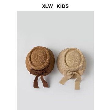 復古蝴蝶結韓國兒童草帽夏天女童寶寶度假防曬草編遮陽水桶帽盆帽