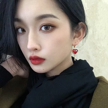 Hi Onion原創不期而遇 過年紅色愛心14K包金耳環耳夾簡約可愛耳扣