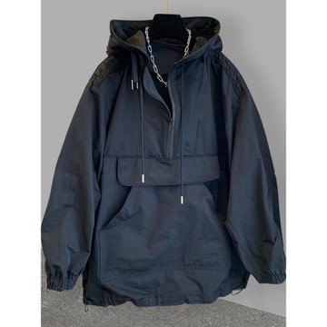 潮牌口袋工裝拼接設計感連帽防曬服外套男薄款潮流寬松沖鋒衣風衣