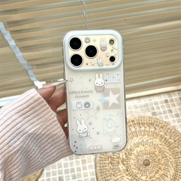 星星兔子插畫適用蘋果17PROMAX手機殼iPhone16Pro大視窗14小清新15精孔全包13防摔12新品11保護殼