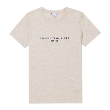 TOMMY 經典刺繡文字Logo圖案短袖T恤-麻花奶茶色