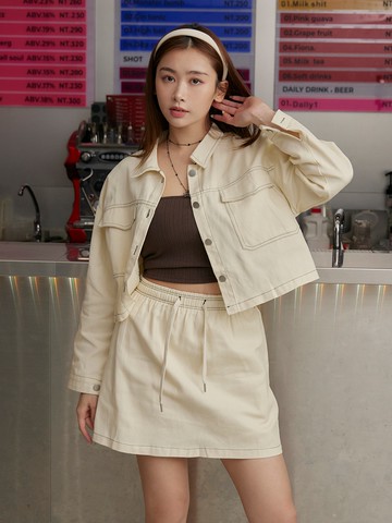 車線大口袋斜紋布外套-杏色