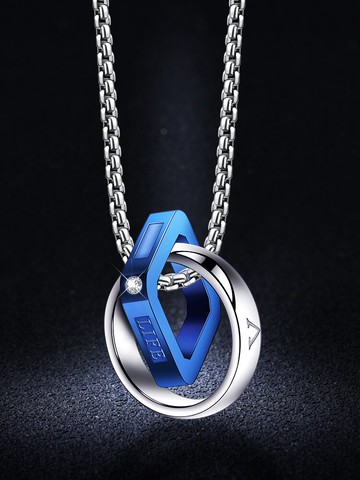 簡約雙環男士項鏈吊墜潮嘻哈個性裝飾品輕奢小眾鈦鋼潮牌掛飾百搭