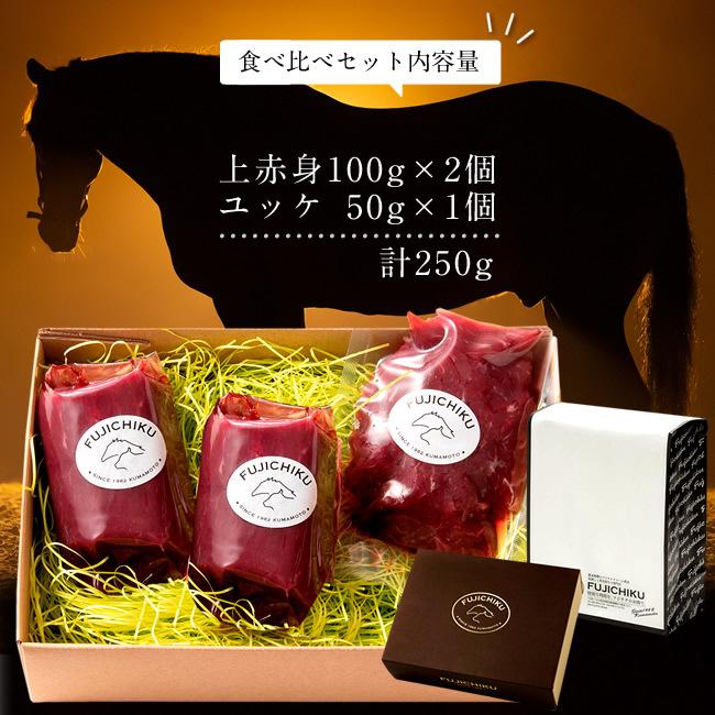 馬刺しふじ馬刺し詰め合わせ 計250g［上赤身2 ユッケ1］馬肉 刺身 熊本県阿蘇［お歳暮 2023 ギフト 御歳暮］