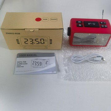 新款萬年曆收音機鬧鐘 5英寸RGB炫彩鏡面大屏顯示電子鐘 7種單色 4種漸變 帶12檔無極調光  12H/24H時間/星